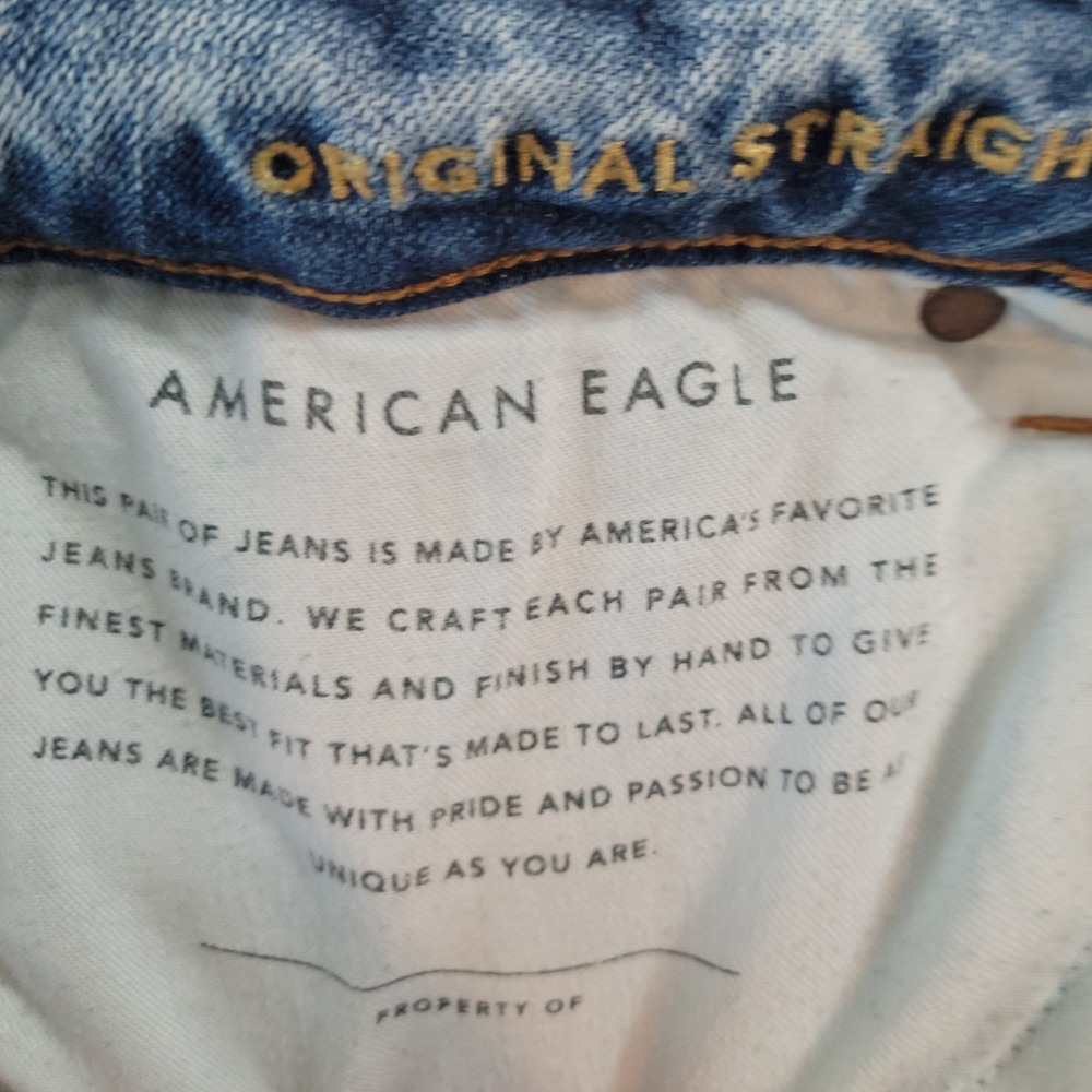 American Eagle Jeans Mens 33x34 Airflex Slim Straight Paint Splatter Distressed - Picture 11 of 14
